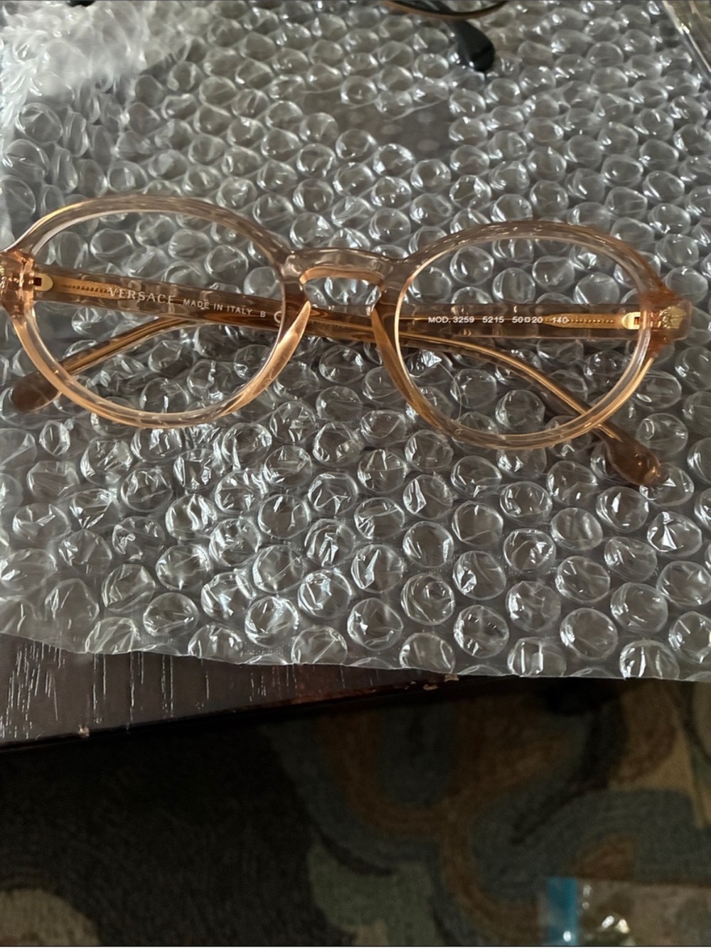 Versace Women's Round Translucent Peachy Pink Frames